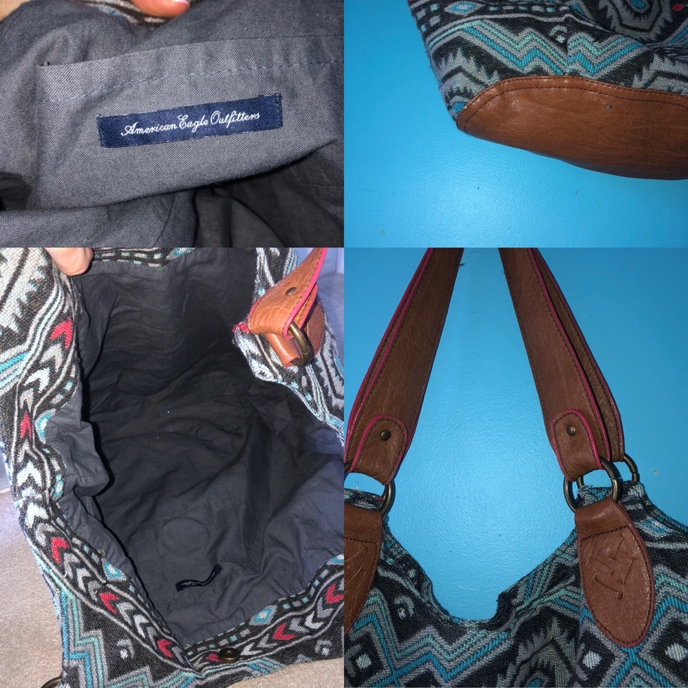 American Eagle Aztec Pattern Tote Weekend Bag Blu… - image 2